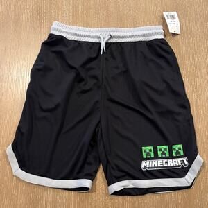 Minecraft Creeper Large Boys Shorts 14/16 Black Draw String Elastic Waist Gym